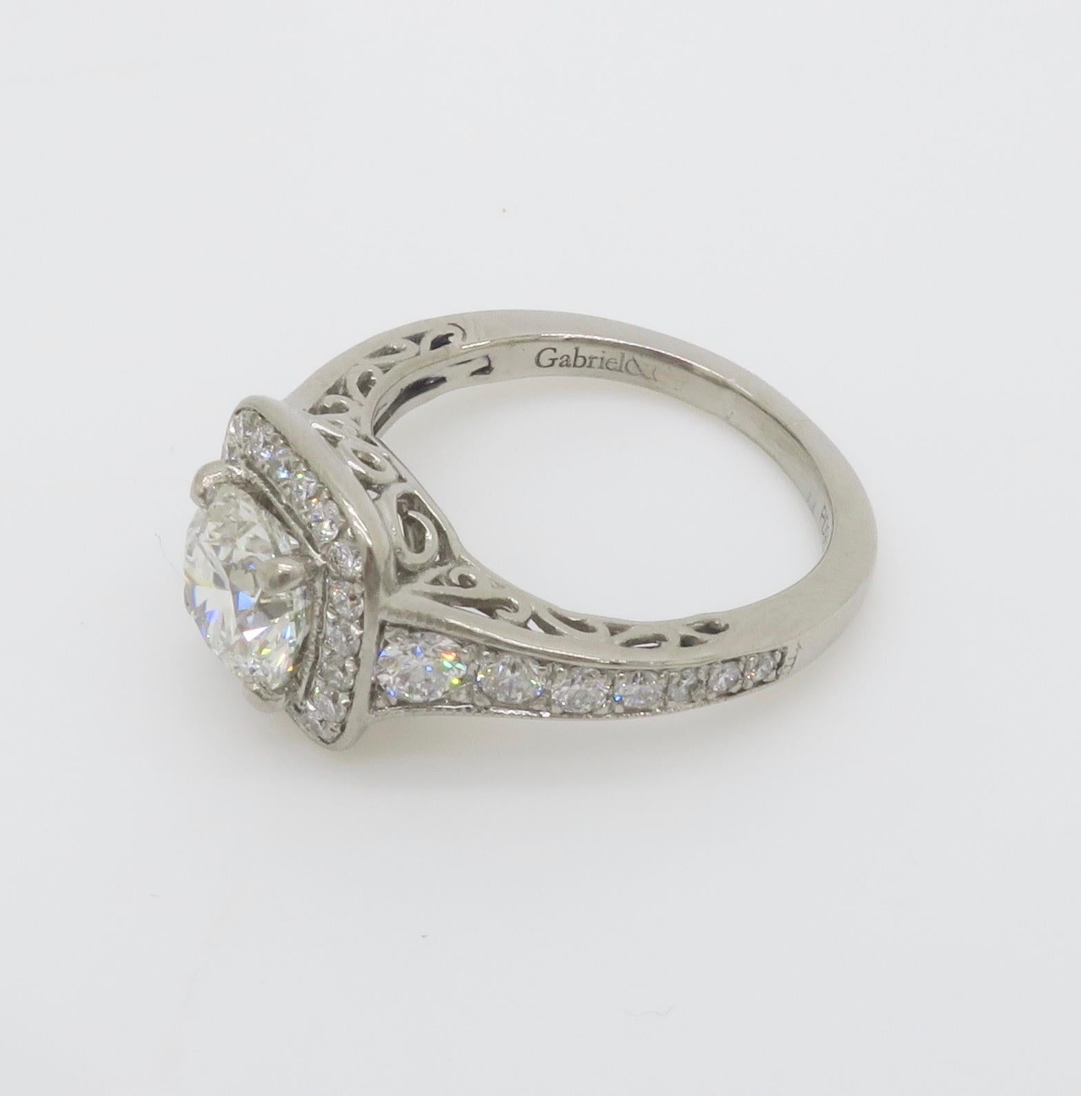 Gabriel & Co. Palladium Halo Diamond Engagement Ring - AGS Certified Ideal For Sale 11