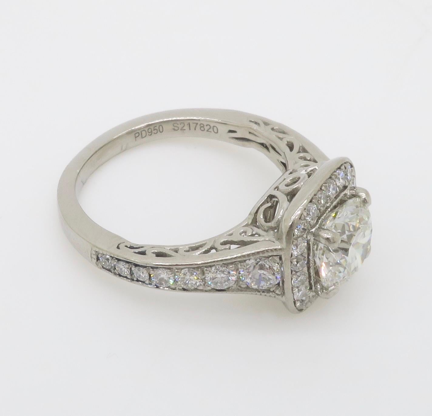 Gabriel & Co. Palladium Halo Diamond Engagement Ring - AGS Certified Ideal For Sale 12