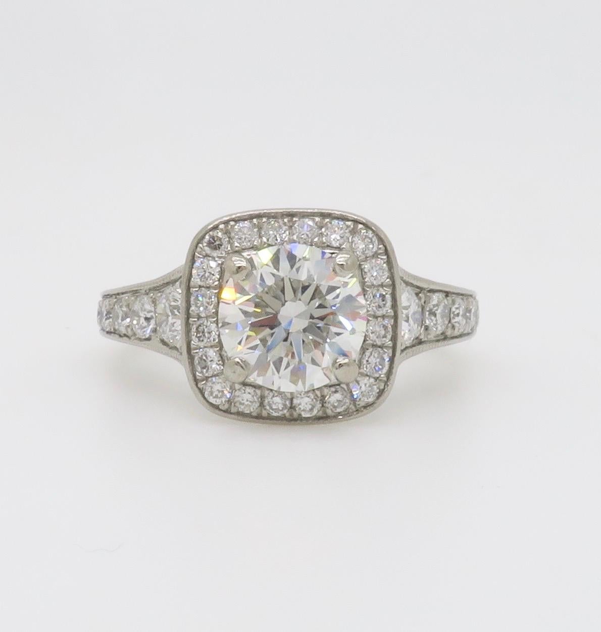 Gabriel & Co. Palladium Halo Diamond Engagement Ring - AGS Certified Ideal For Sale 13