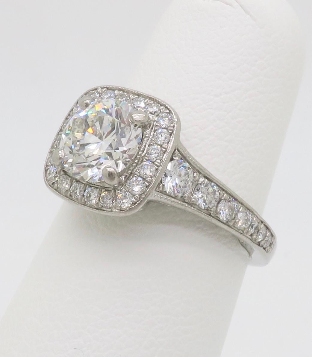 Women's Gabriel & Co. Palladium Halo Diamond Engagement Ring - AGS Certified Ideal For Sale