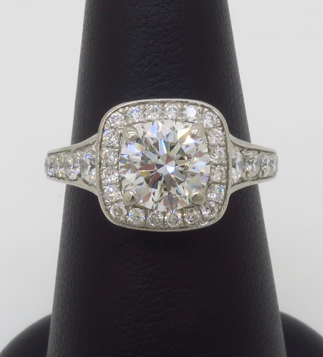 Gabriel & Co. Palladium Halo Diamond Engagement Ring - AGS Certified Ideal For Sale 3