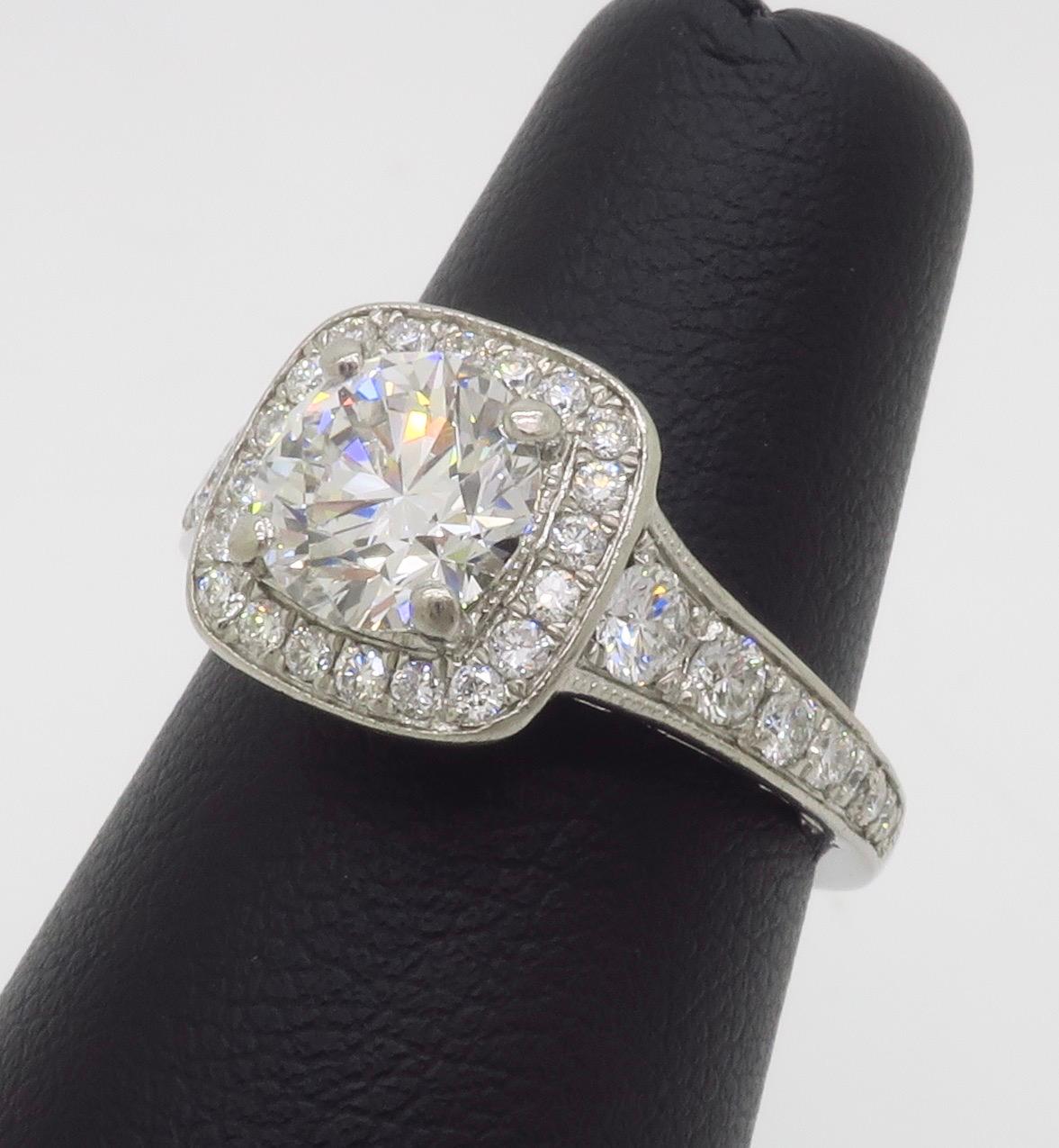 Gabriel & Co. Palladium Halo Diamond Engagement Ring - AGS Certified Ideal For Sale 4