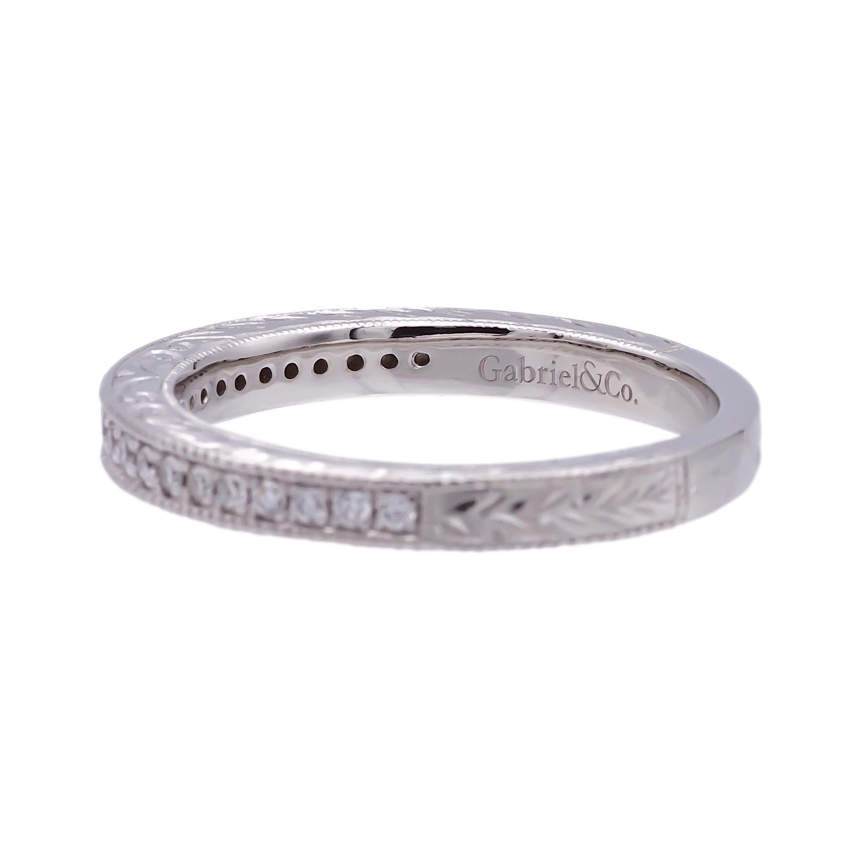Contemporary Gabriel & Co. Platinum Milgrain Diamond Band w/ Scrollwork- Victorian Collection For Sale