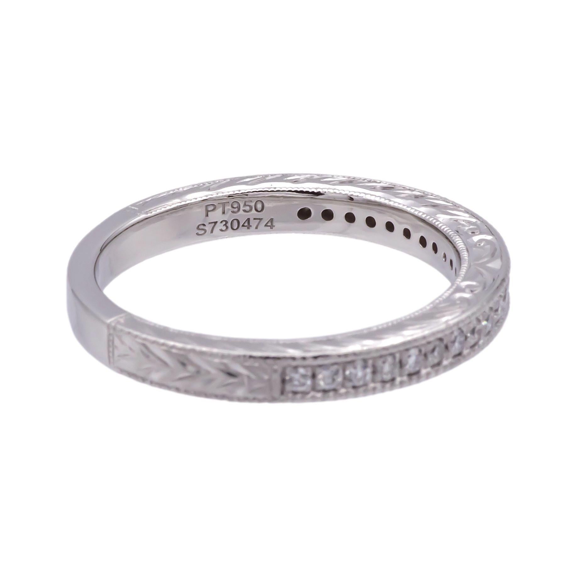Gabriel & Co. Platinum Milgrain Diamond Band w/ Scrollwork- Victorian Collection In Excellent Condition For Sale In New York, NY