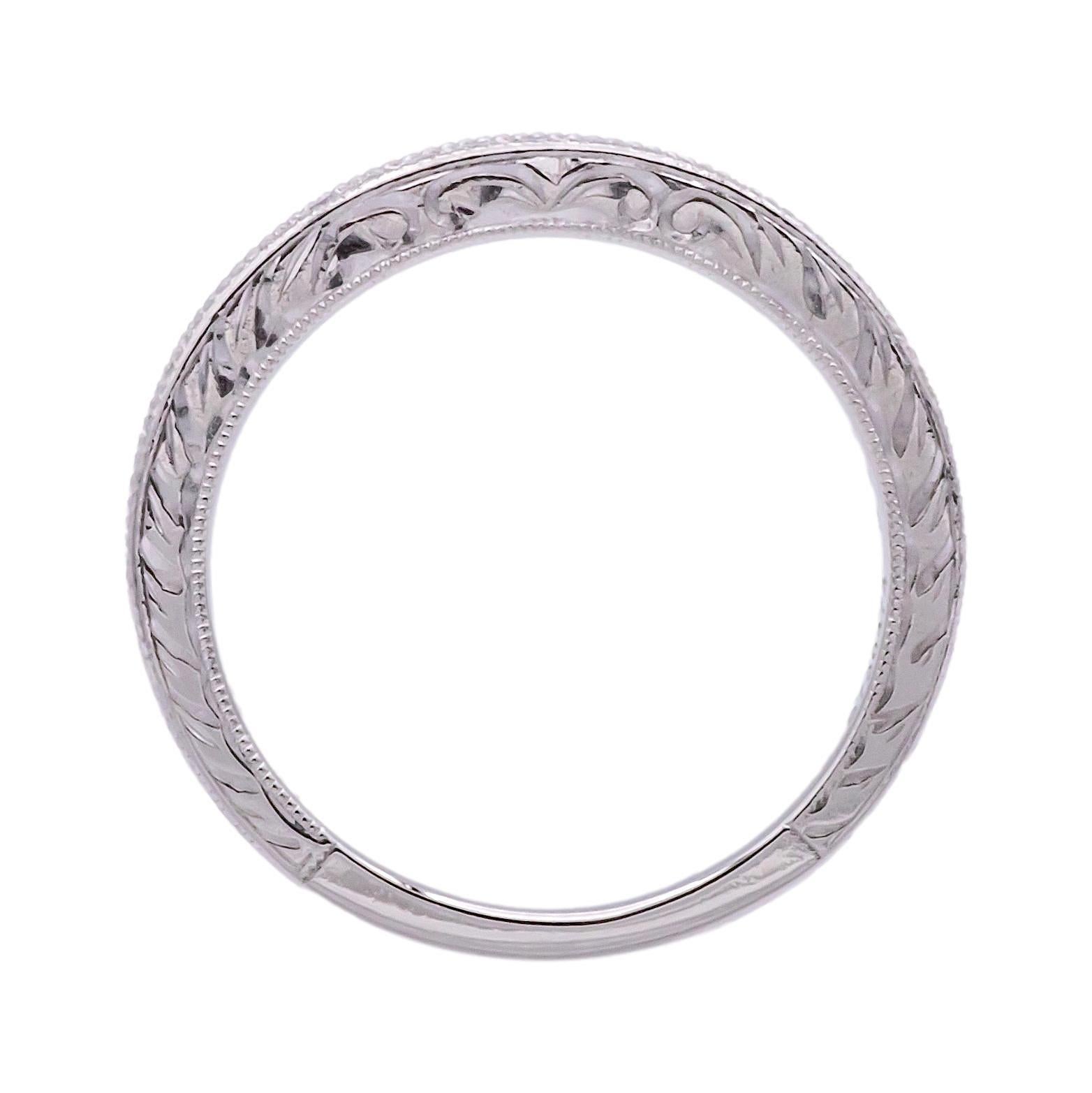 Women's or Men's Gabriel & Co. Platinum Milgrain Diamond Band w/ Scrollwork- Victorian Collection For Sale