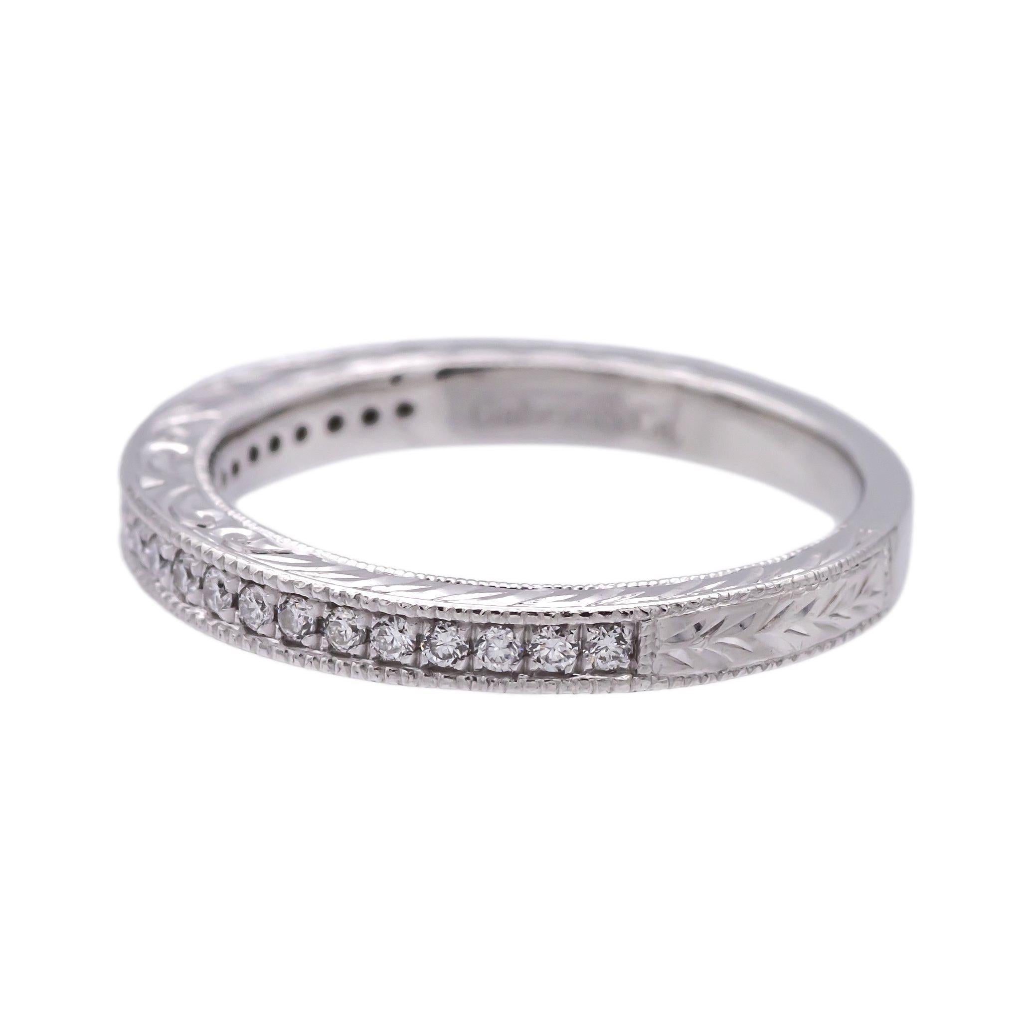 Gabriel & Co. Platinum Milgrain Diamond Band w/ Scrollwork- Victorian Collection For Sale 1