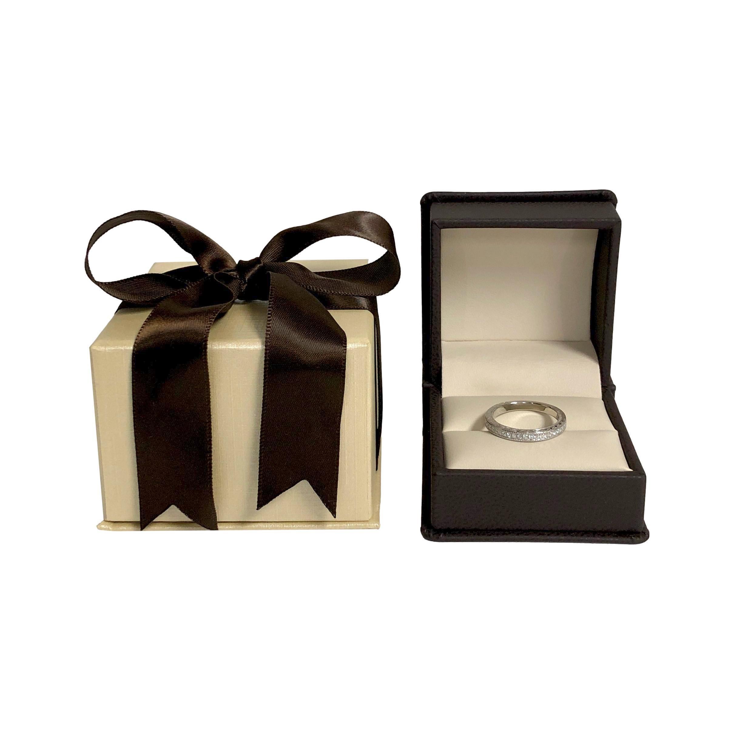 Gabriel & Co. Platinum Milgrain Diamond Band w/ Scrollwork- Victorian Collection For Sale 3