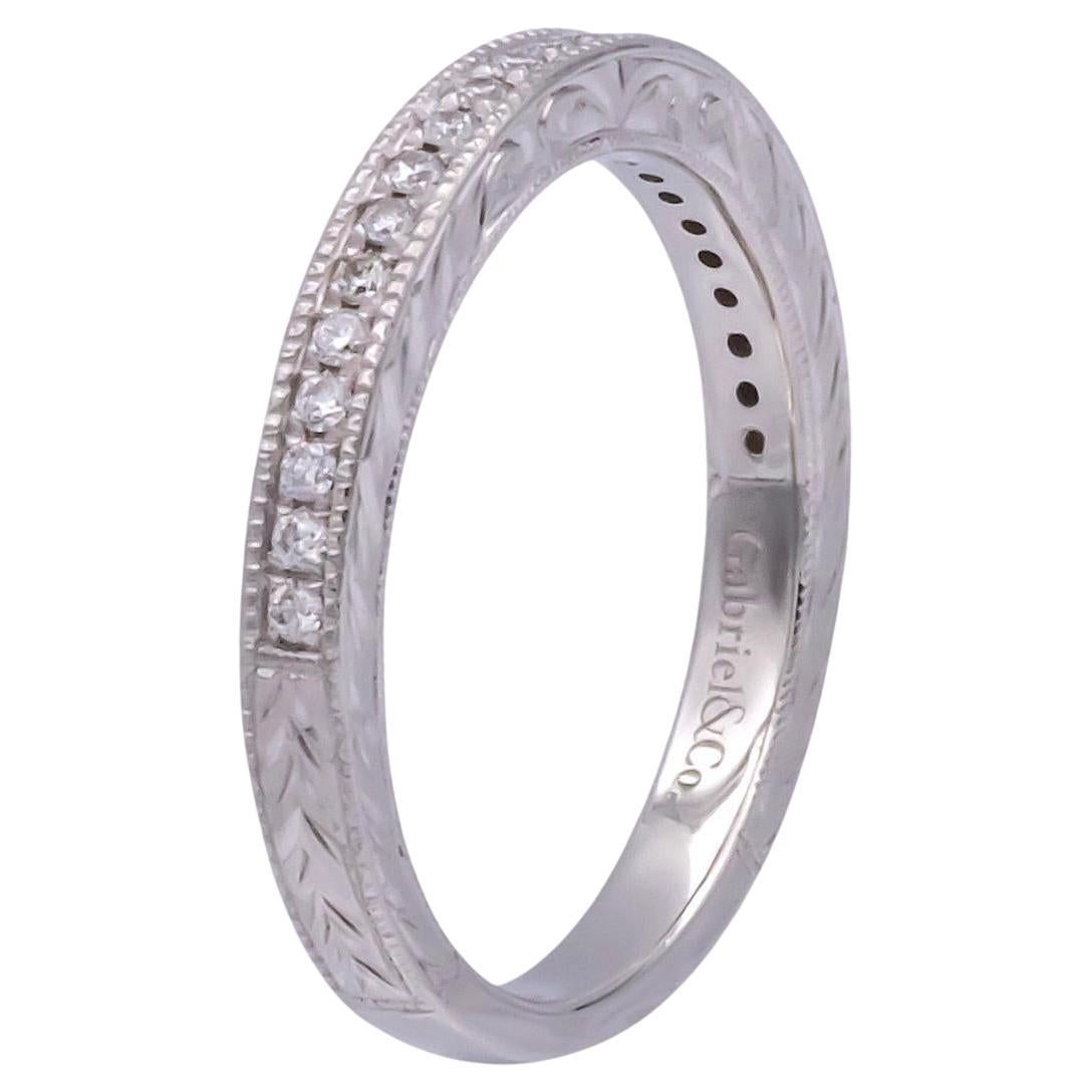 Gabriel & Co. Platinum Milgrain Diamond Band w/ Scrollwork- Victorian Collection For Sale
