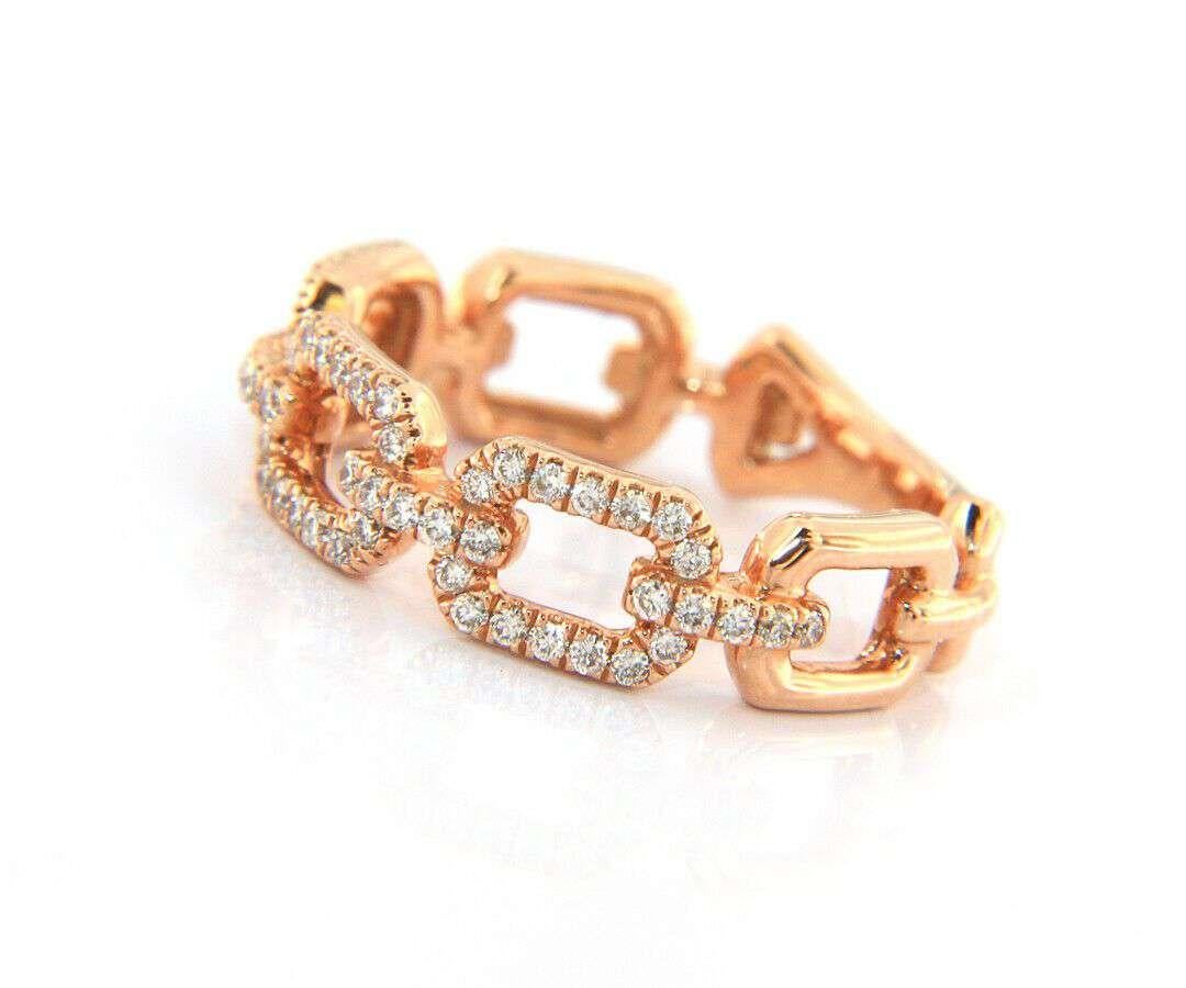 Gabriel & Co Rose Band and 0.37 CTW Diamond Link Ring in 14K Rose Gold, New In New Condition For Sale In Vienna, VA