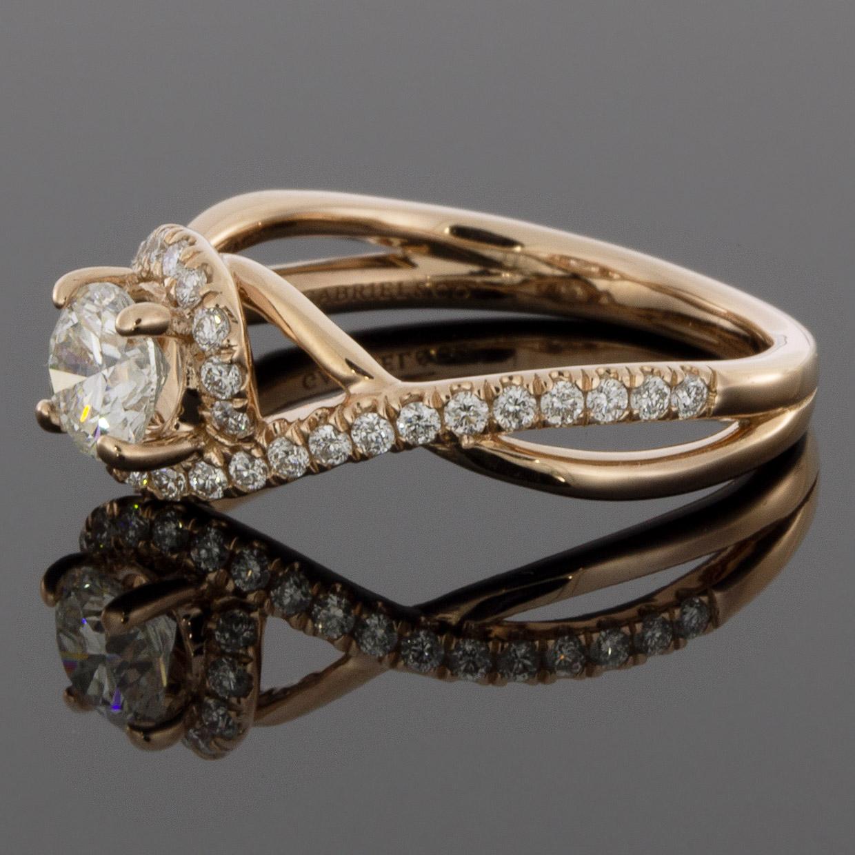 Women's Gabriel & Co. Rose Gold 0.78 Carat Round Diamond Halo Engagement Ring