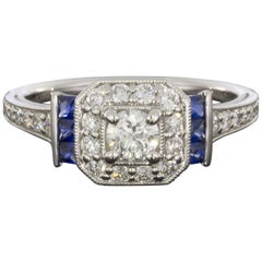 Gabriel & Co White Gold Diamond and Sapphire Deco Halo Engagement Ring