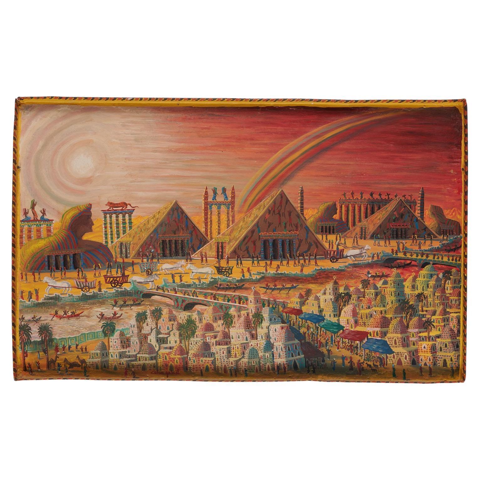 Gabriel Cohen "L'Egypte Ancienne..." Naive Oil Painting on Metal For Sale