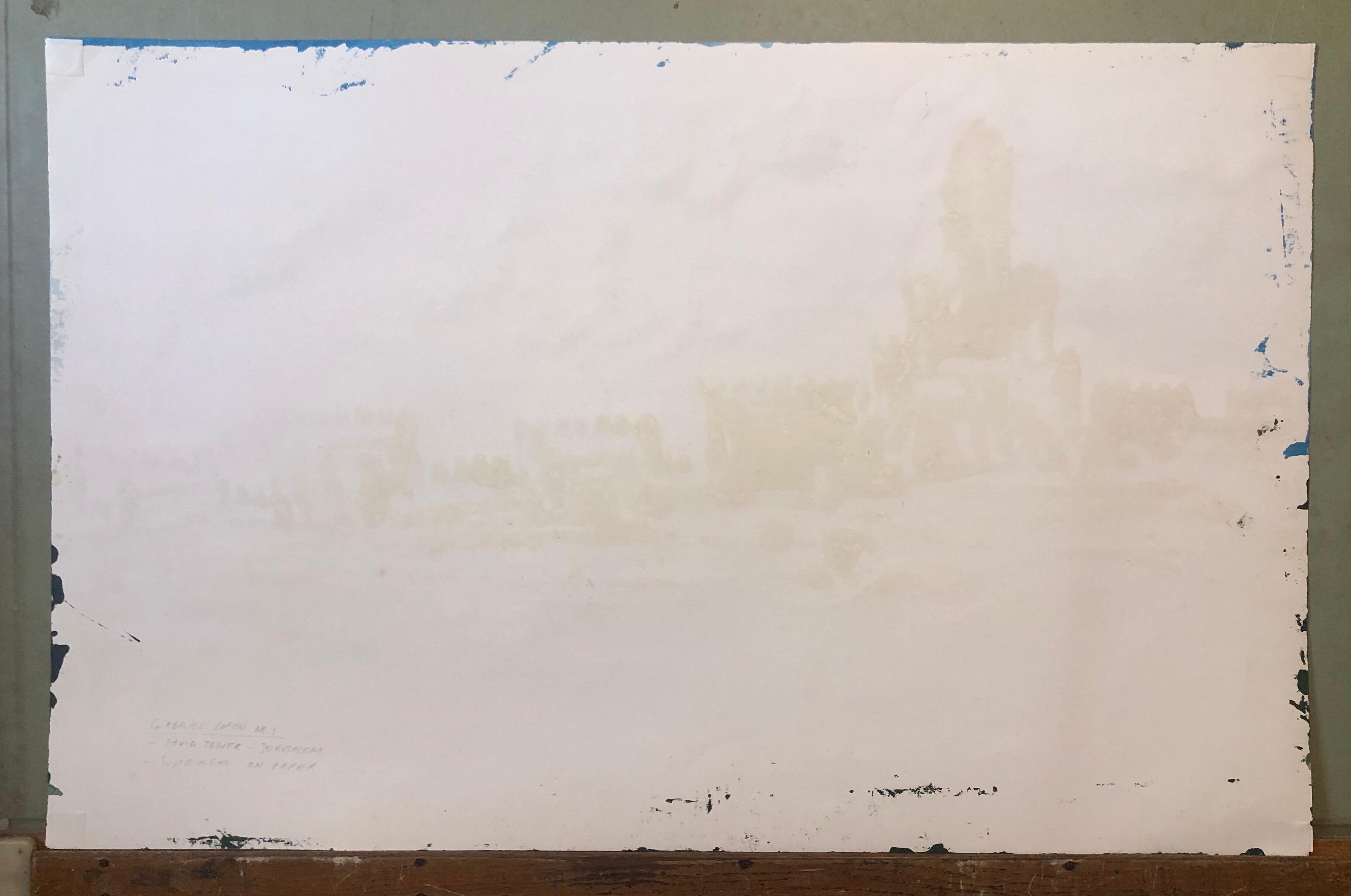 Grande quadro d'arte naïf israeliano a olio smaltato Gerusalemme Città Vecchia Arte Popolare in vendita 5