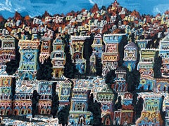 Stampa serigrafica d'arte naïf israeliana Gerusalemme, Sanhedrin Città Vecchia Arte Popolare