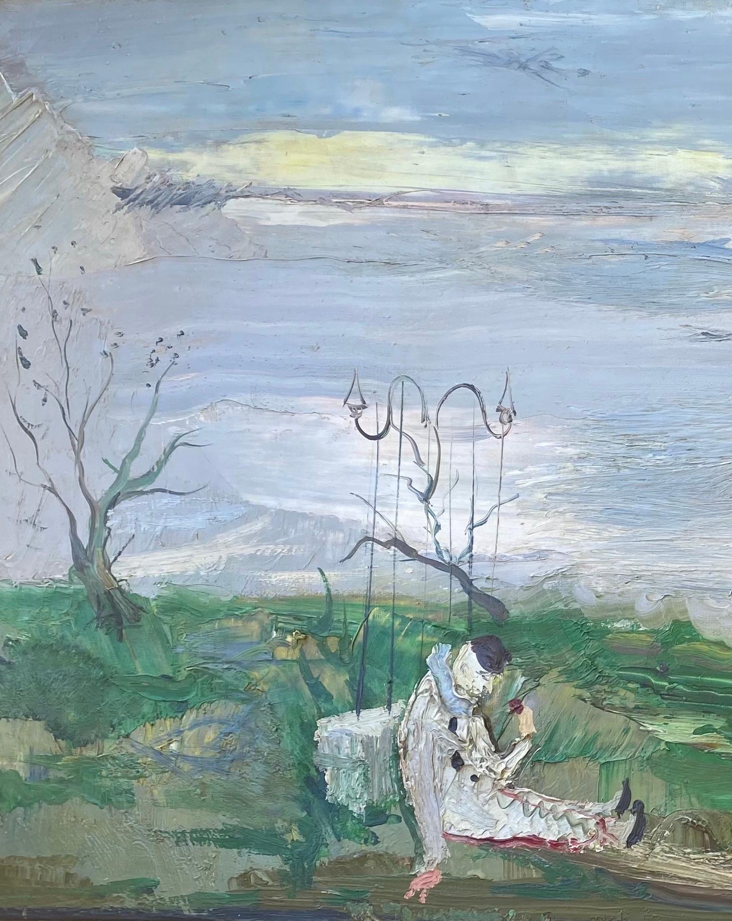 Large colourful Music Rites of Spring Pierrot Harlequin Dancing Girl painting - Painting by Gabriel Dauchot