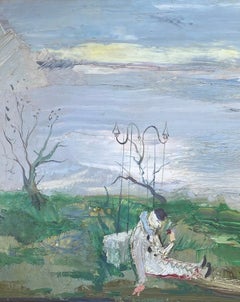 Large colourful Music Rites of Spring Pierrot Harlequin Dancing Girl painting