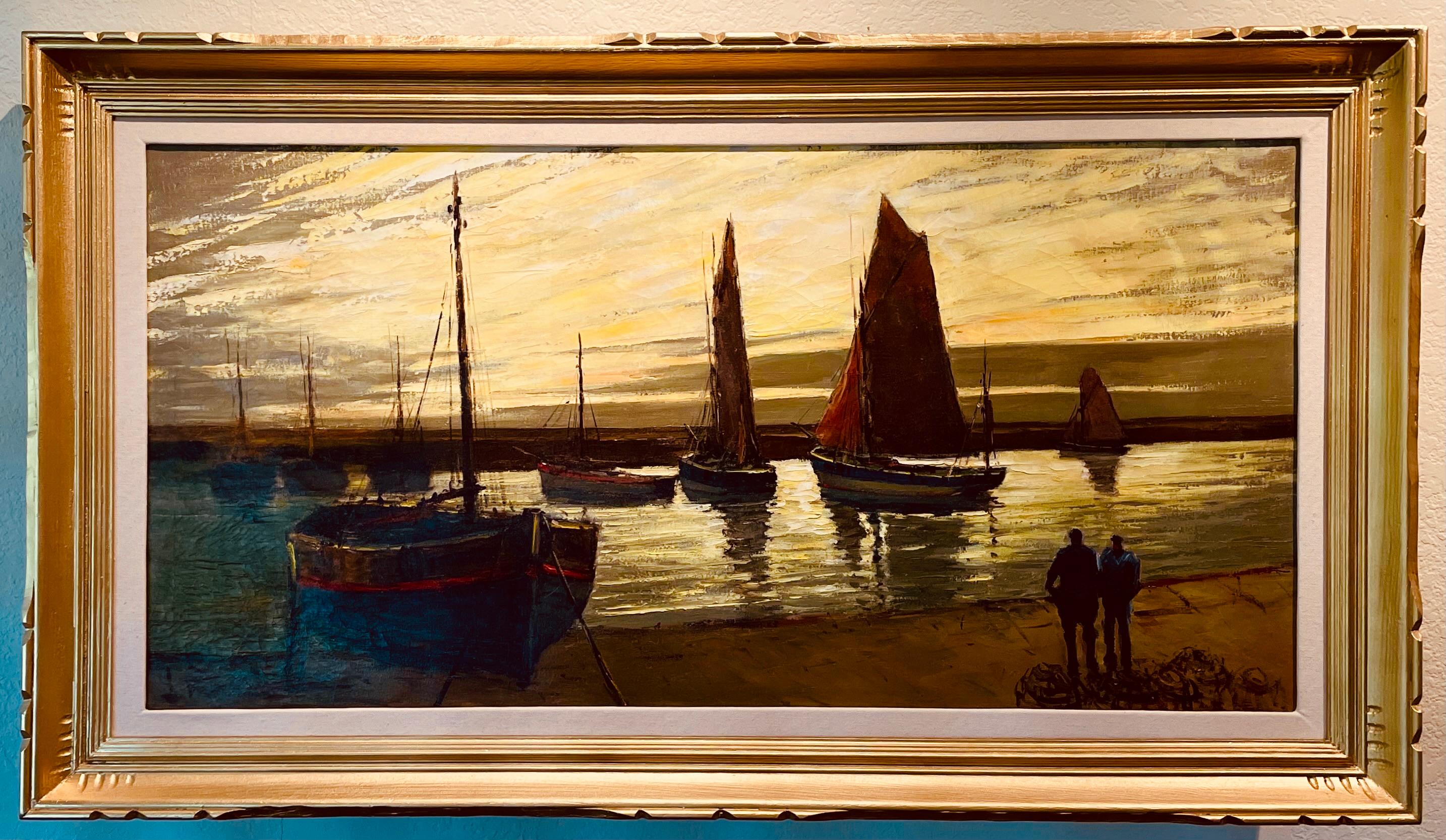 Gabriel Deschamps Landscape Painting - "Bateaux à quai"  / Boats At Berth