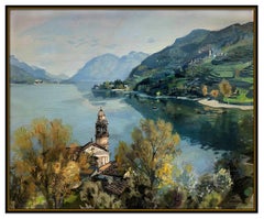 Gabriel Deschamps Original Oil Painting On Canvas Signed Italian Landscape Art