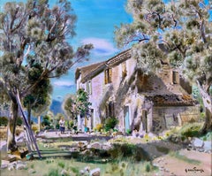 'Morning Activities' French Impressionist Landscape painting with figure, trees