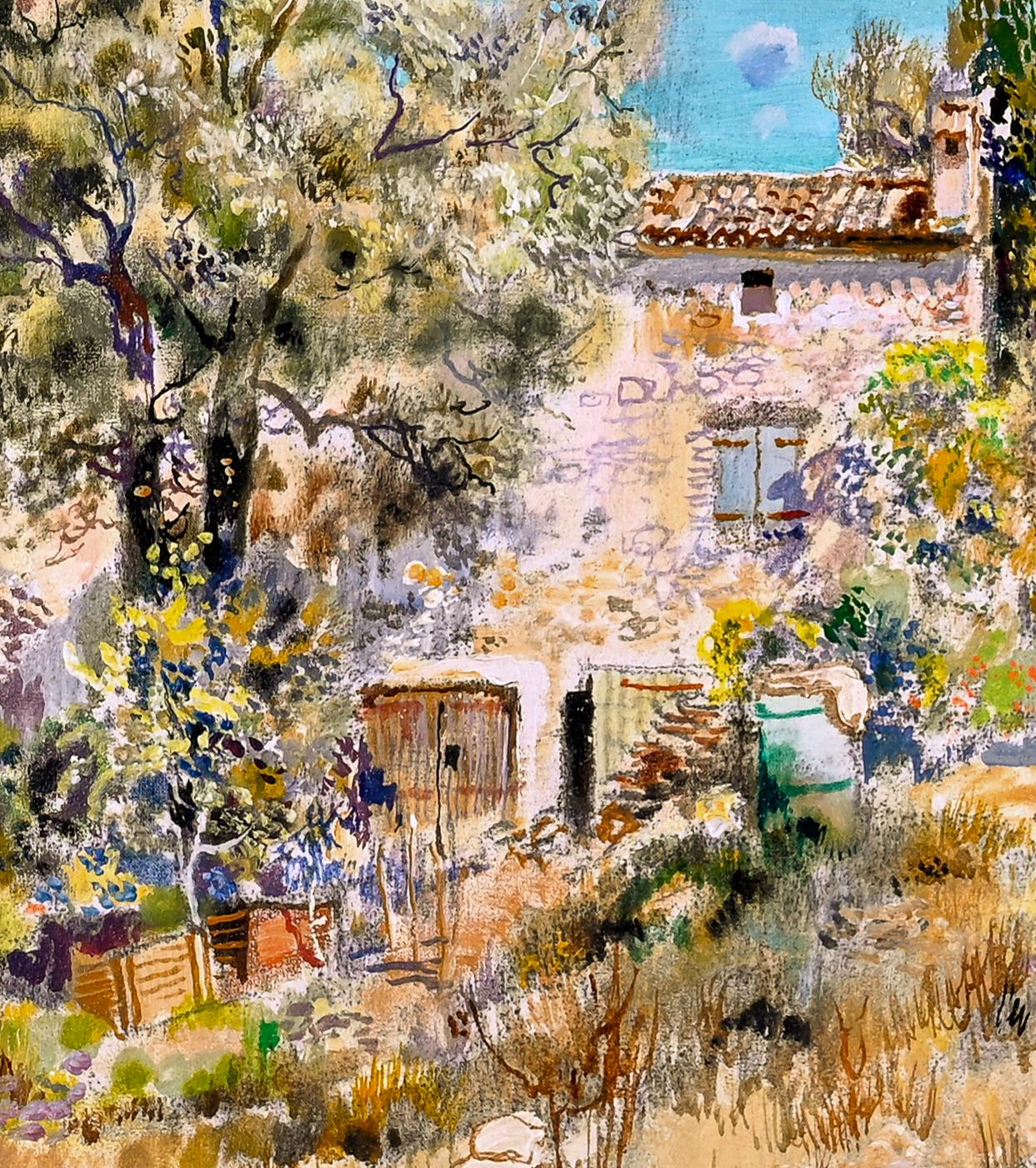 'Paysage Provencal' di Gabriel Deschamps cattura la bellezza idilliaca della campagna francese, mettendo in evidenza un affascinante charme o una casa di campagna immersa in un paesaggio lussureggiante. La scena è caratterizzata da alberi imponenti