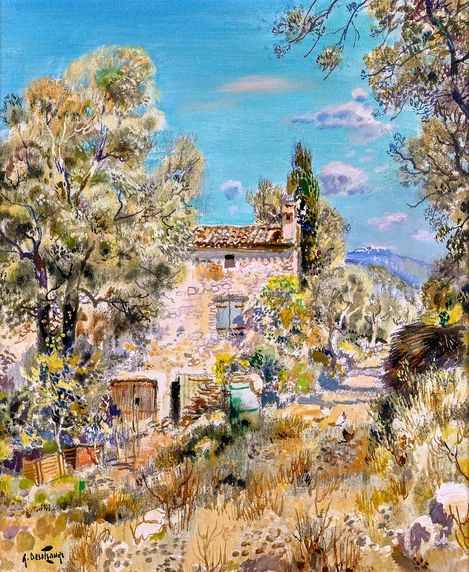 Landscape Painting di Gabriel Deschamps - Paysage Provencal' Pittura impressionista di paesaggio del XX secolo, Nature, alberi