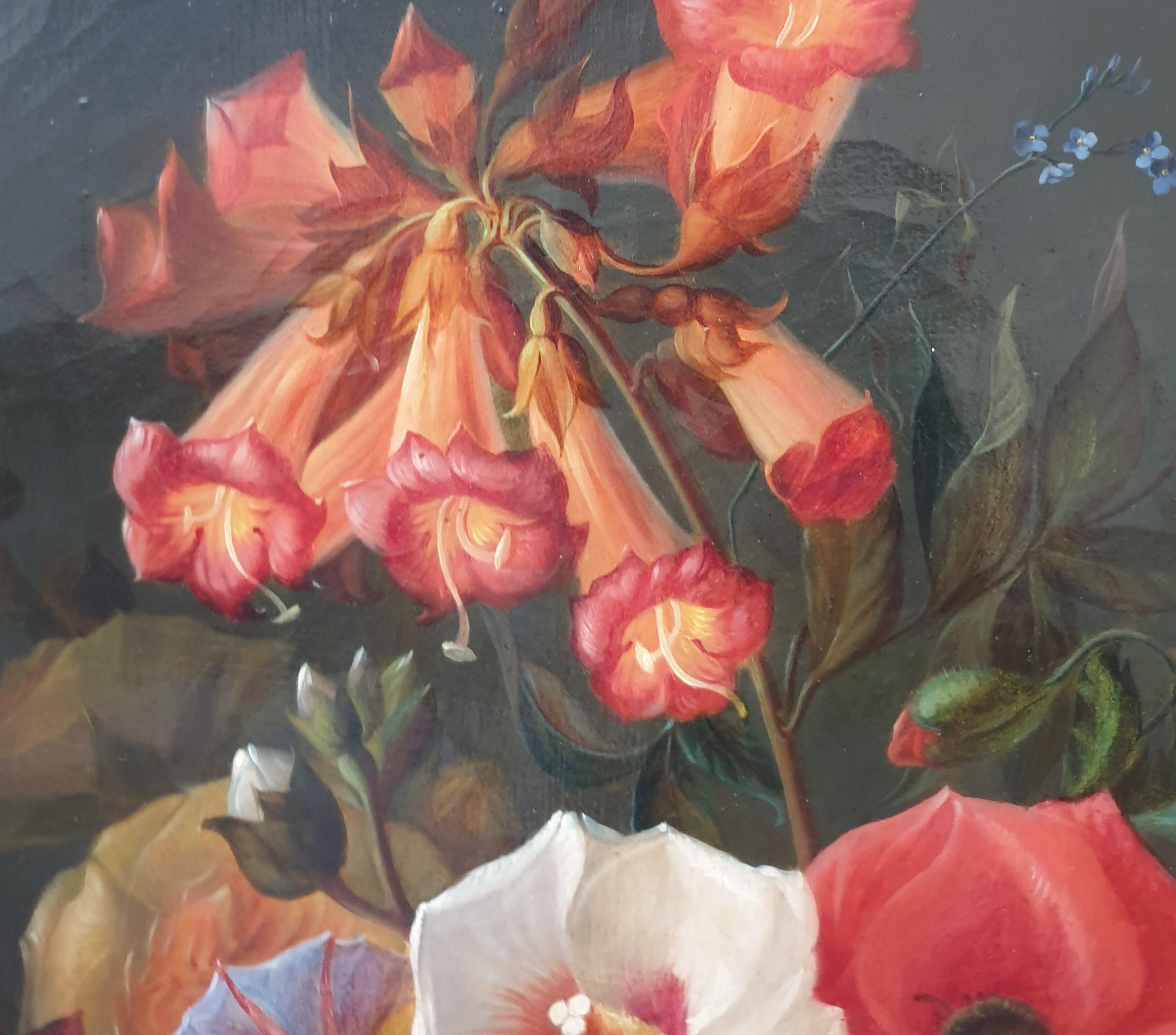 Fiori romantici francesi Pittore di Salon metà del 19° DUDAN Olio su tela bella cornice in vendita 1