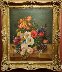 Peinture de fleurs Nature morte réaliste académique française DUDAN milieu du 19ème siècle