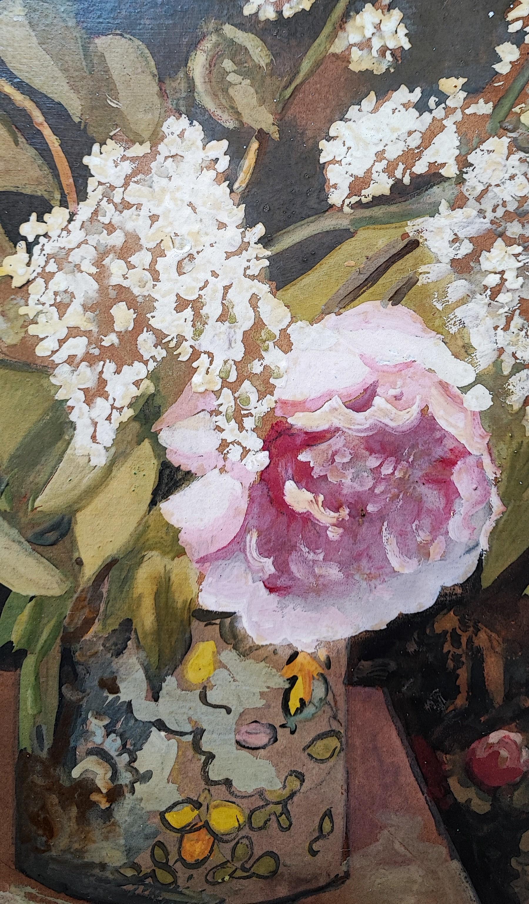 Ramo de lilas blancas y peonías rosas en venta 1