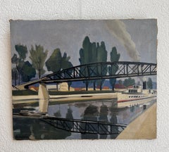 Steamboats and bridge over the Thièle, Yverdon