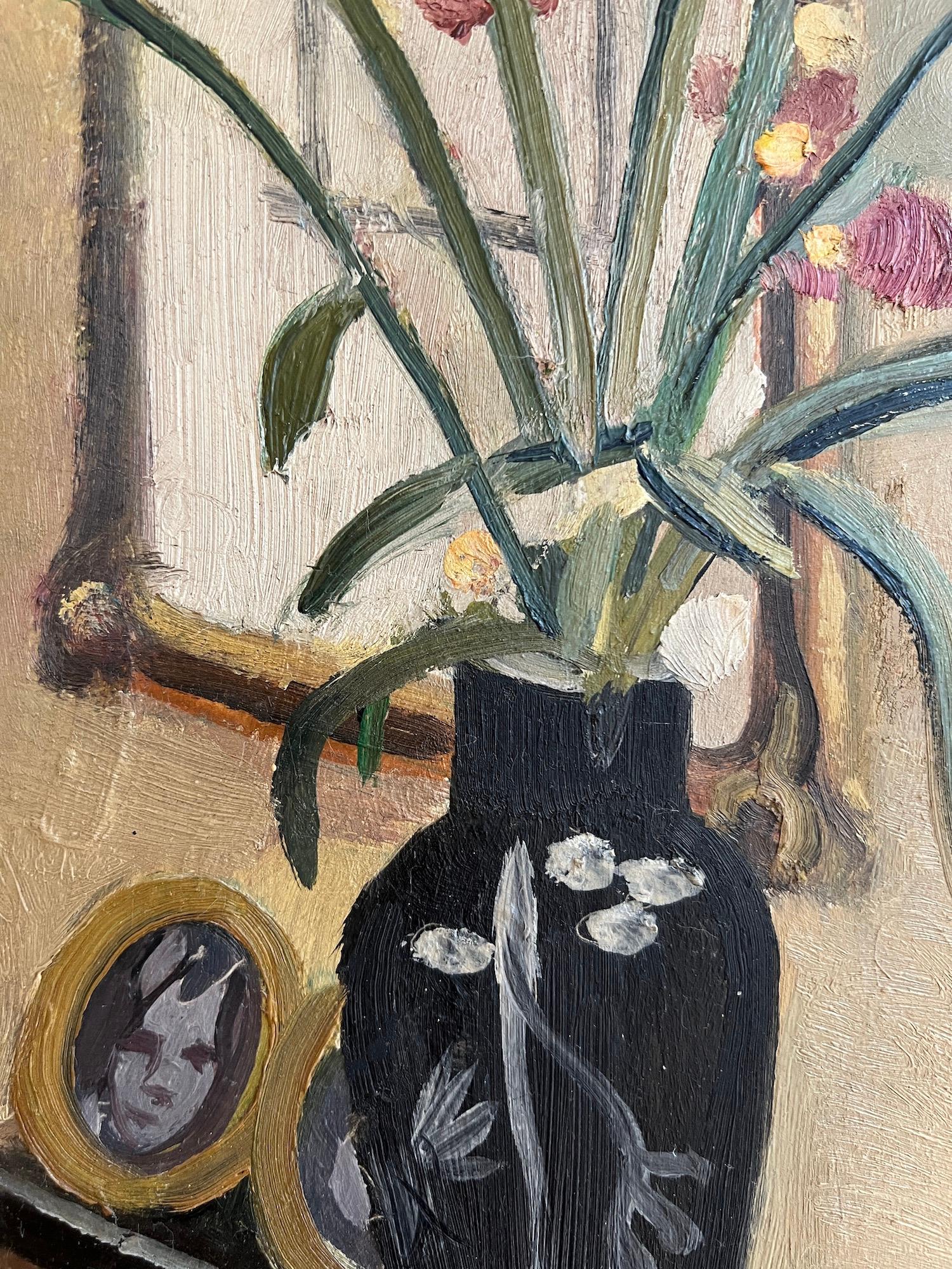 Still life with flowers and pottery For Sale 3