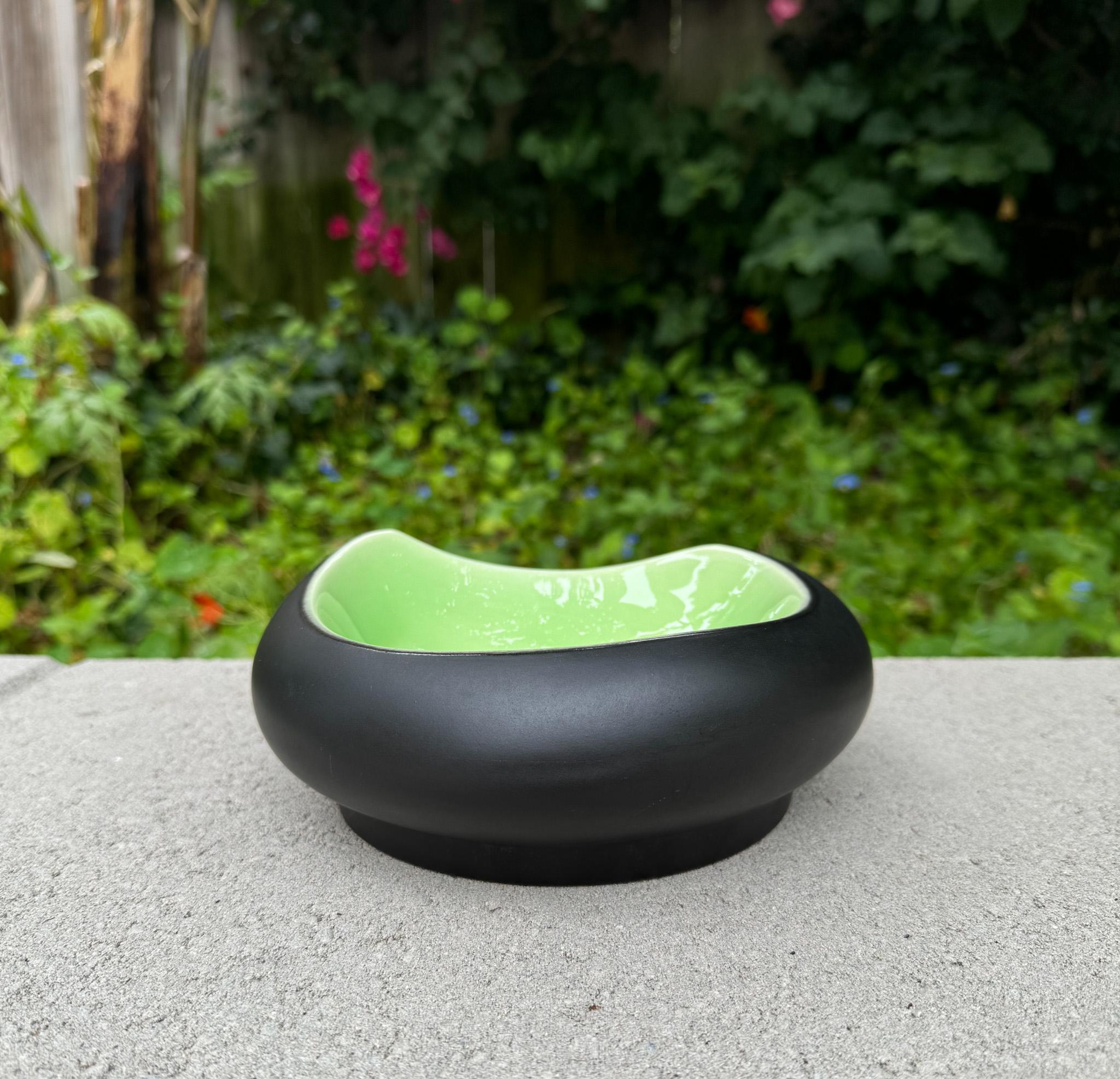 Gabriel Emile Fourmaintraux Green & Black Ceramic Bowl, France, 1950's.