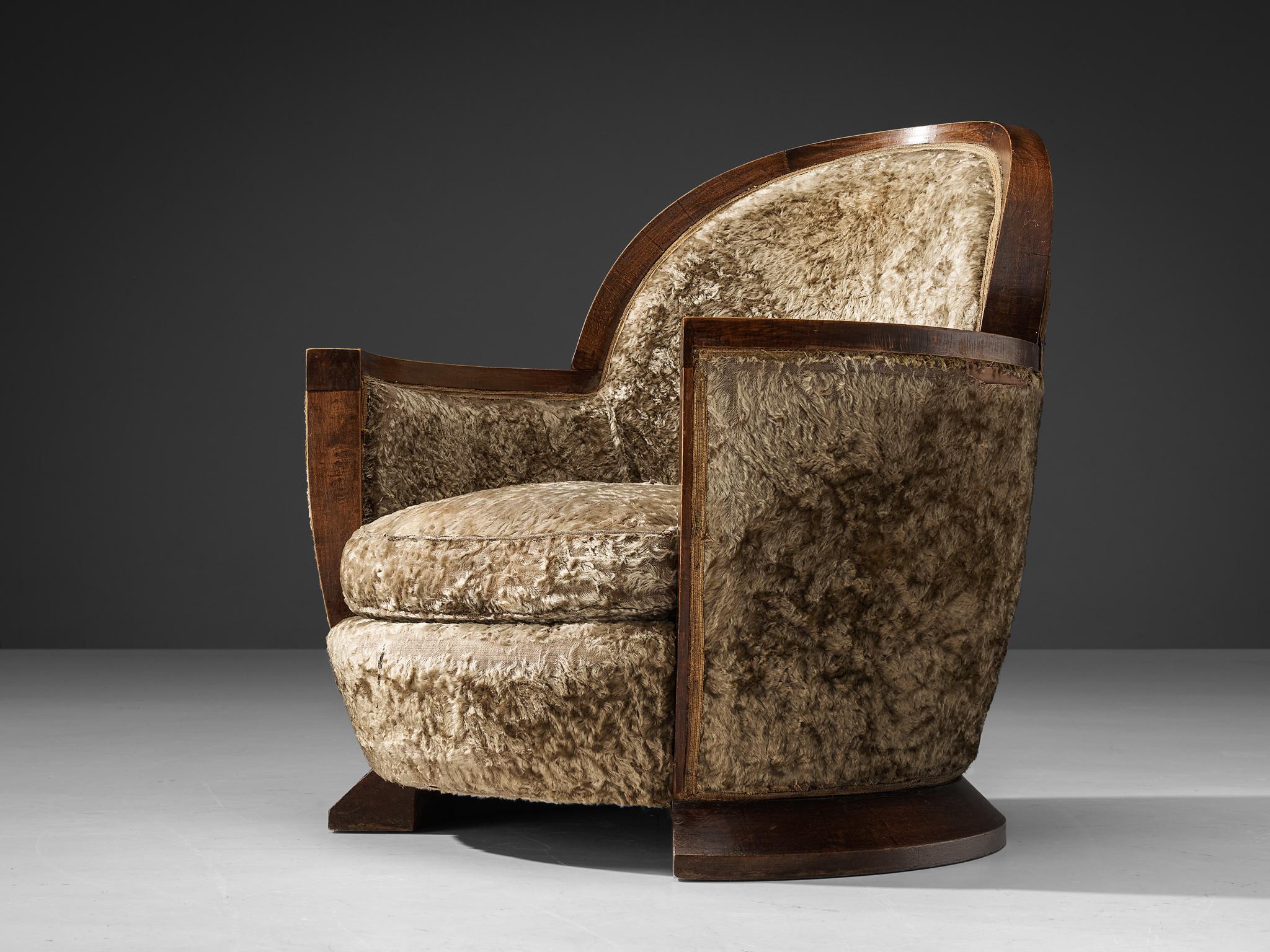 French Gabriel Englinger Art Deco Lounge Chair in Velvet Upholstery For Sale