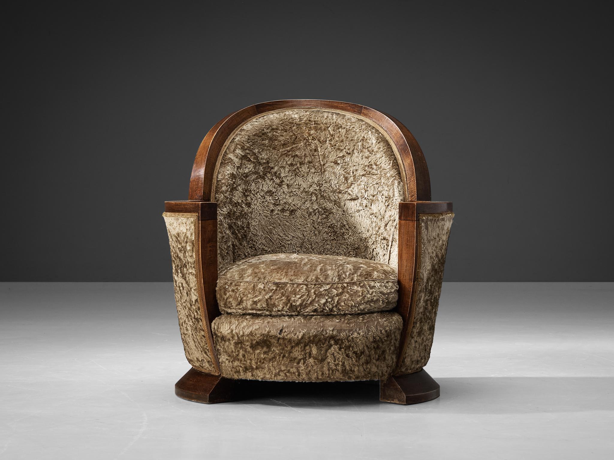 Early 20th Century Gabriel Englinger Art Deco Lounge Chair in Velvet Upholstery For Sale