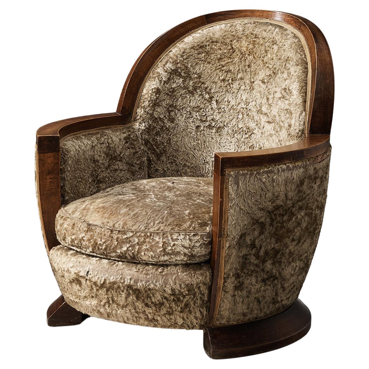 Gabriel Englinger Art Deco Lounge Chair in Velvet Upholstery  For Sale