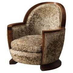 Antique Gabriel Englinger Art Deco Lounge Chair in Velvet Upholstery 