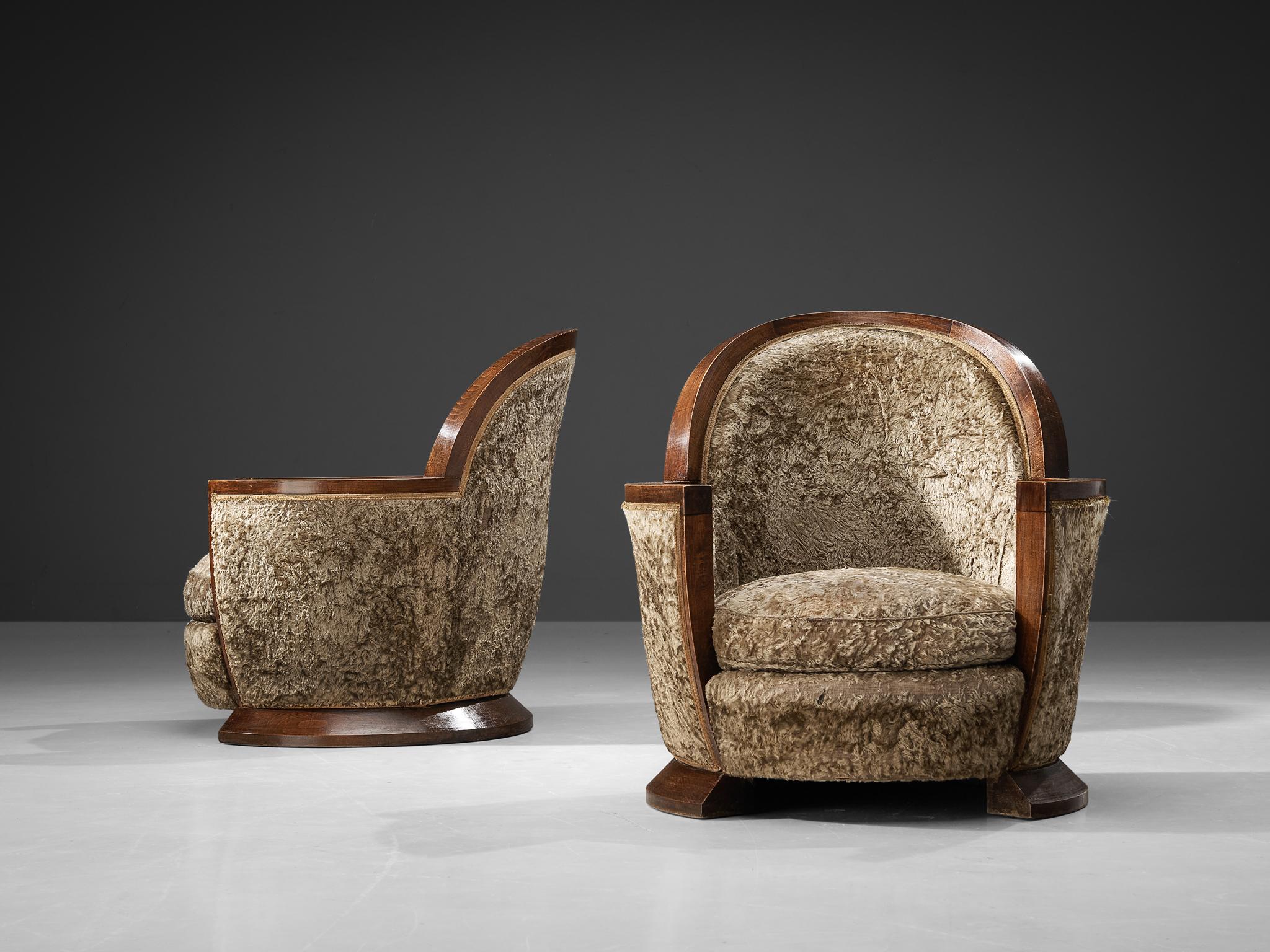 Gabriel Englinger Pair of Art Deco Lounge Chairs in Velvet Upholstery 3
