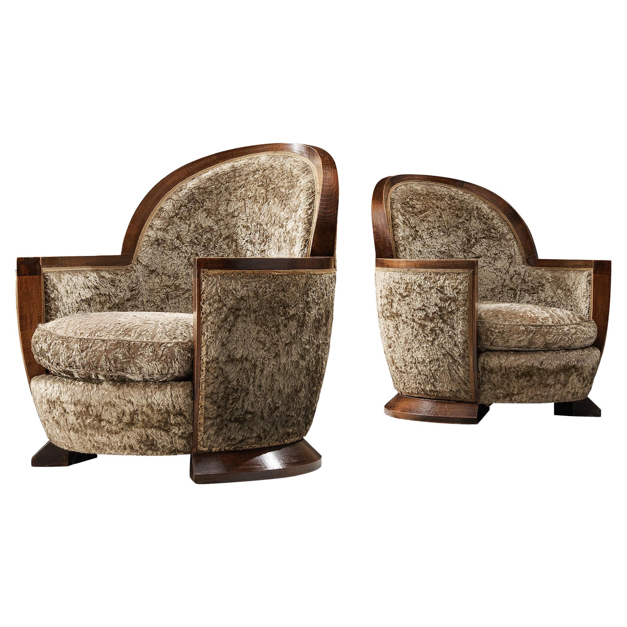 Gabriel Englinger Pair of Art Deco Lounge Chairs in Velvet Upholstery  For Sale