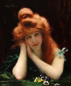 Oil Painting portrait of Madame Ferrier by Gabriel Ferrier French school 19Th