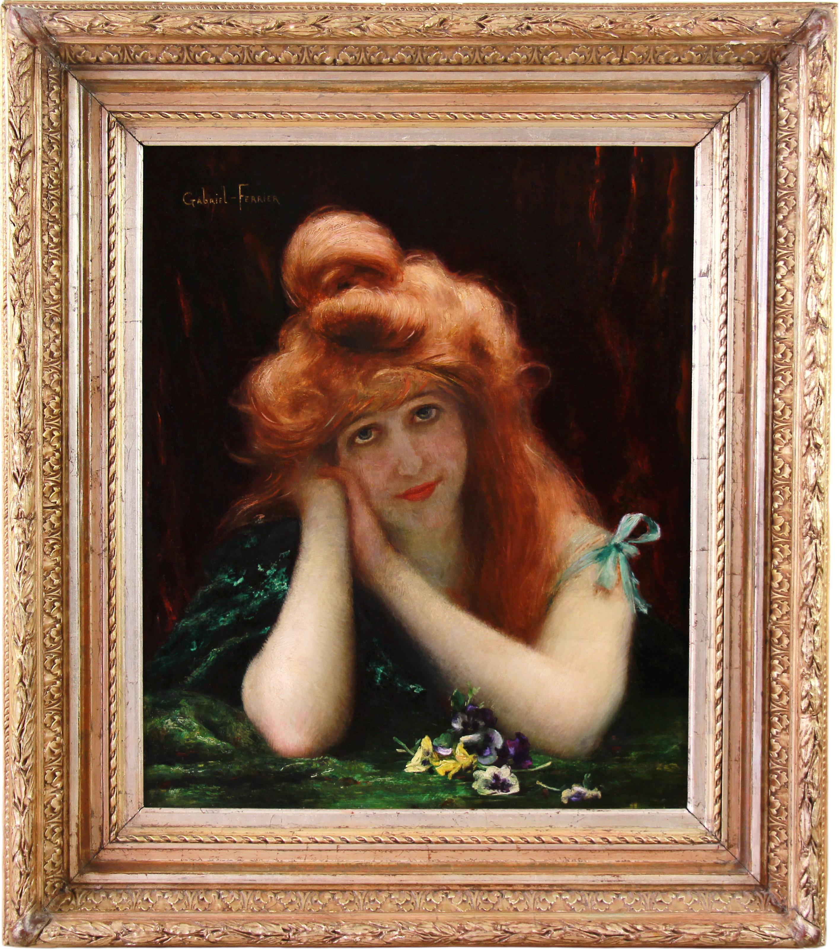 Ritratto di Madame Ferrier dipinto a olio da Gabriel Ferrier, scuola francese del 19° secolo.