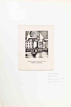 Cityscape – Holzschnitt von Gabriel Fournier – Anfang des 20. Jahrhunderts 