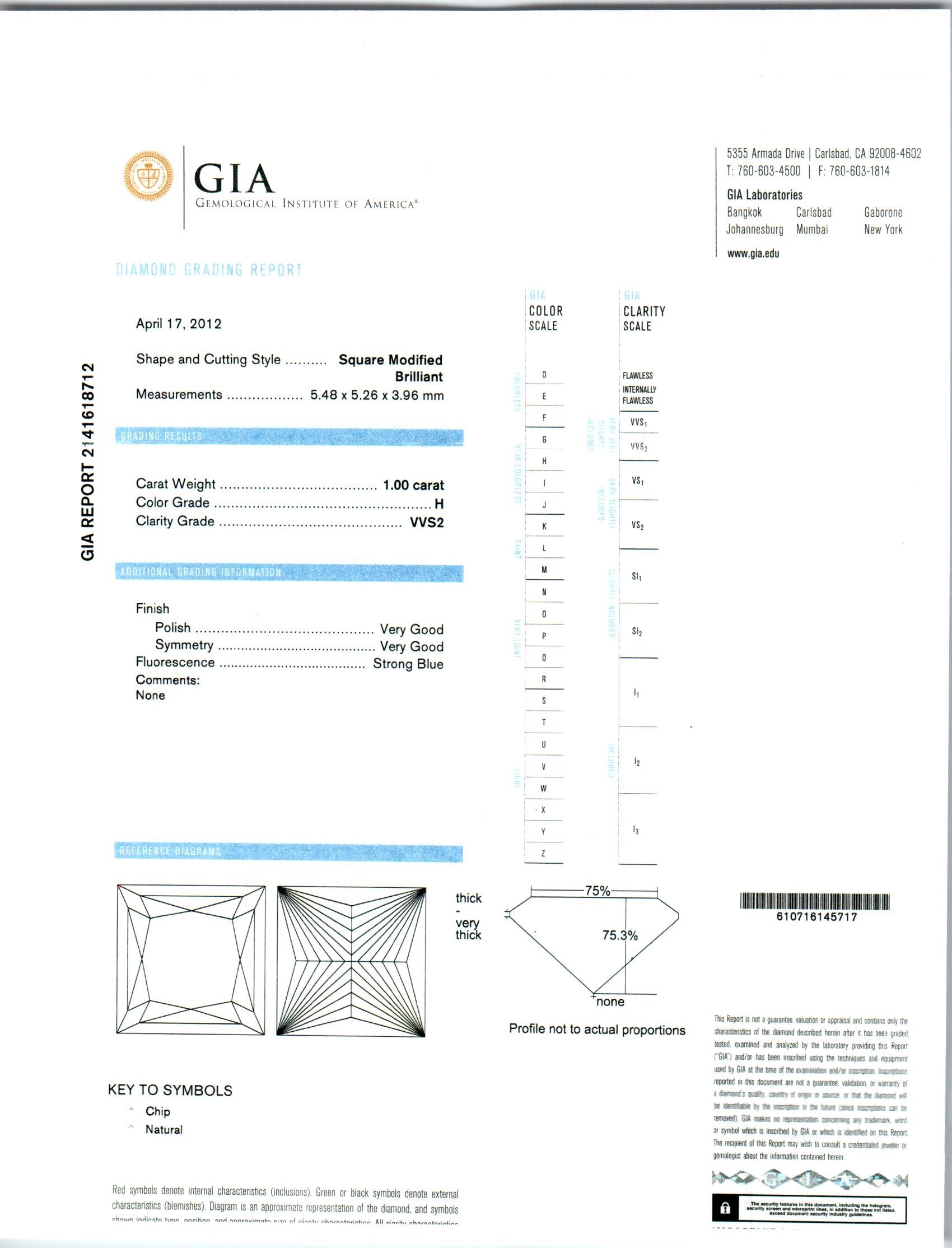 Princess Cut Gabriel GIA Certified 1.00 Carat Diamond Halo White Gold Engagement Ring For Sale