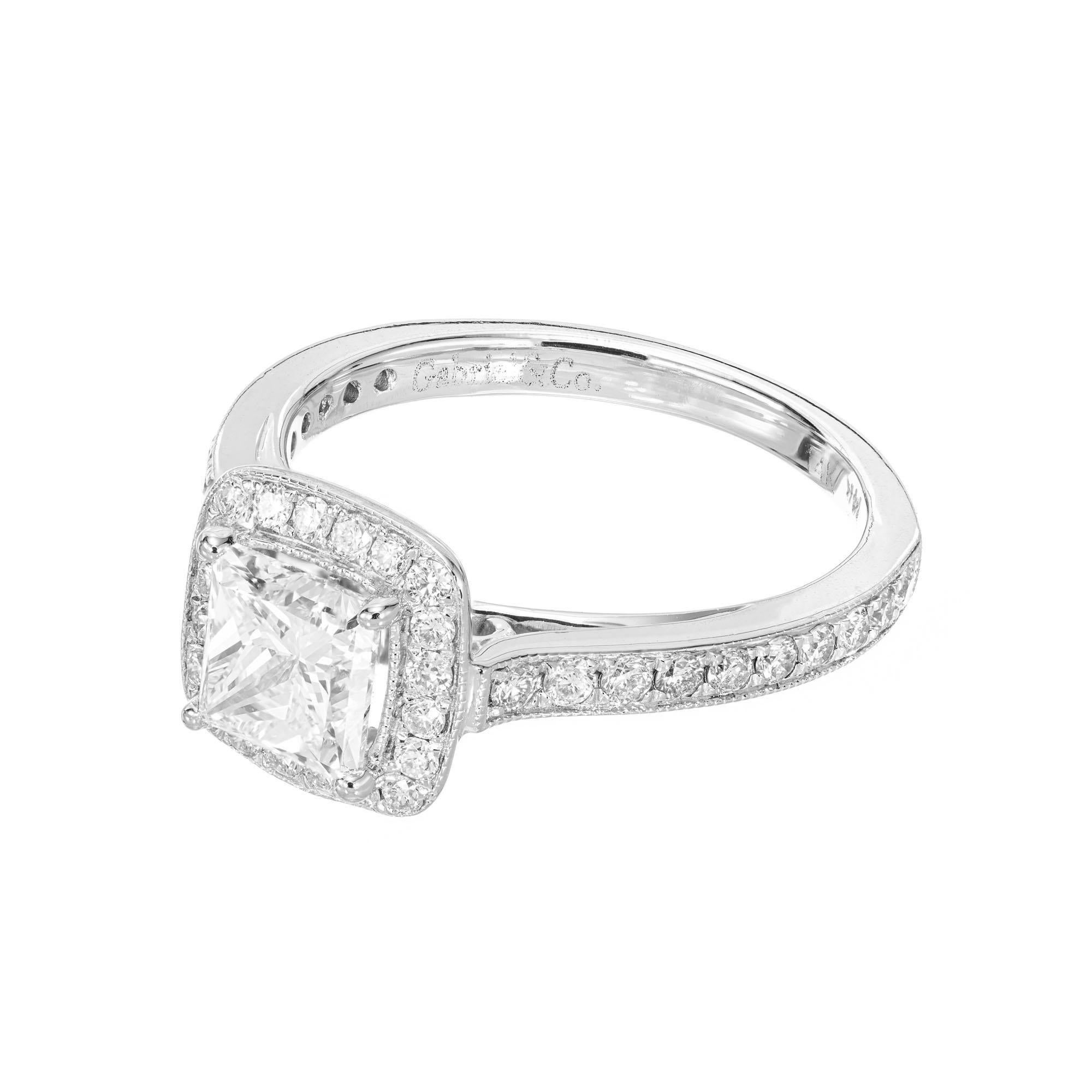 Gabriel GIA Certified 1.00 Carat Diamond Halo White Gold Engagement Ring In Excellent Condition For Sale In Stamford, CT