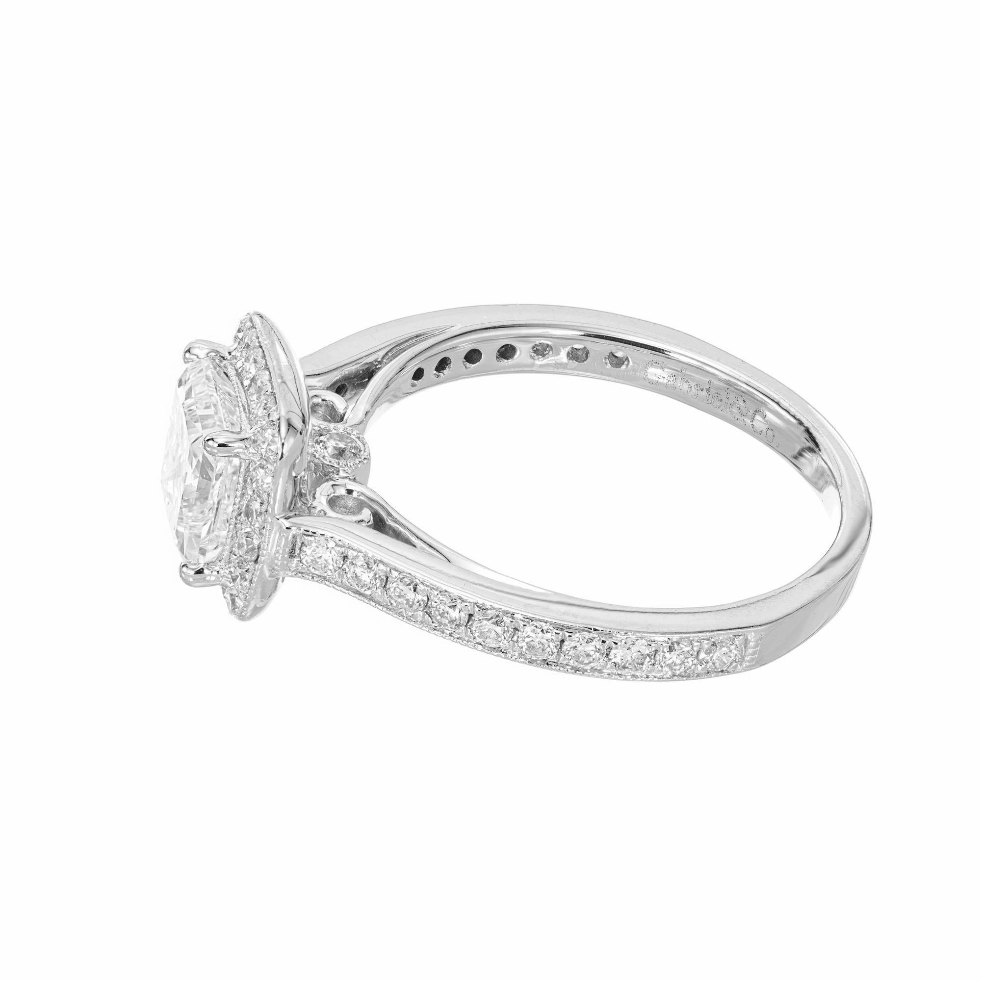 Women's Gabriel GIA Certified 1.00 Carat Diamond Halo White Gold Engagement Ring For Sale