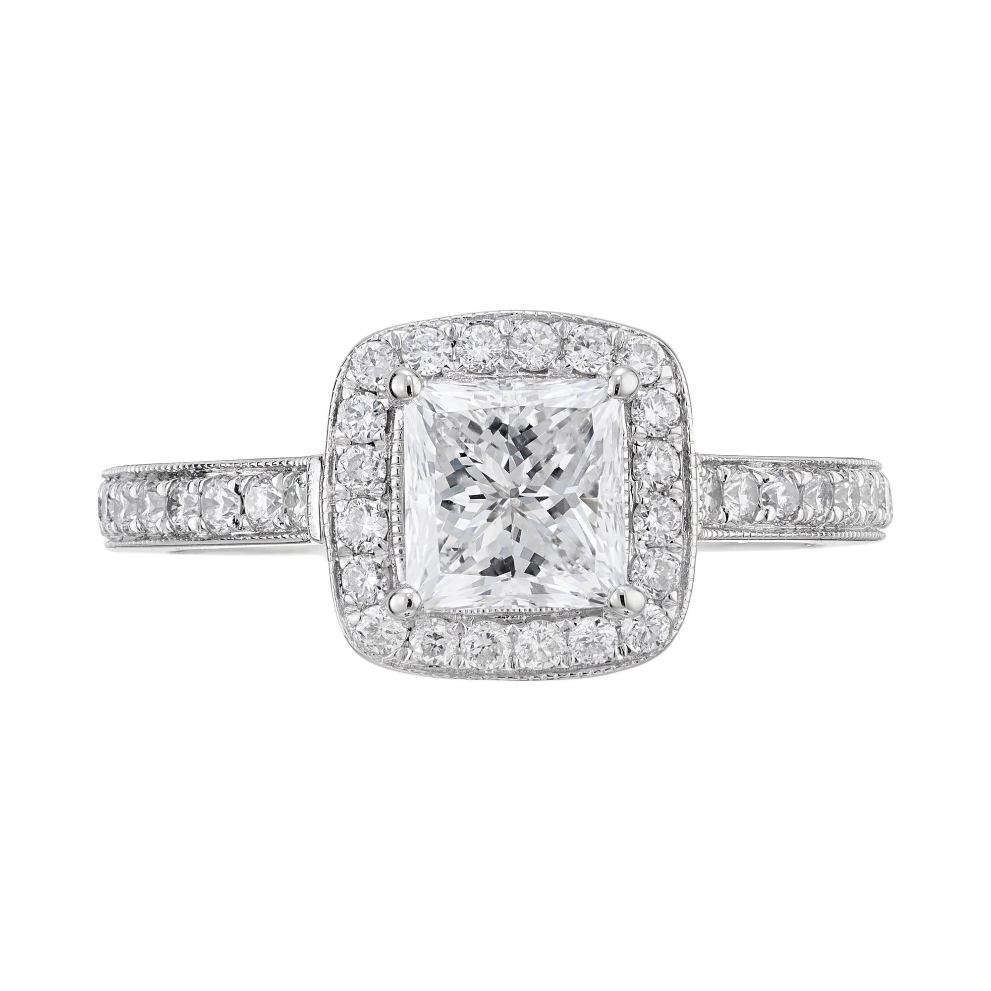 Gabriel GIA Certified 1.00 Carat Diamond Halo White Gold Engagement Ring For Sale