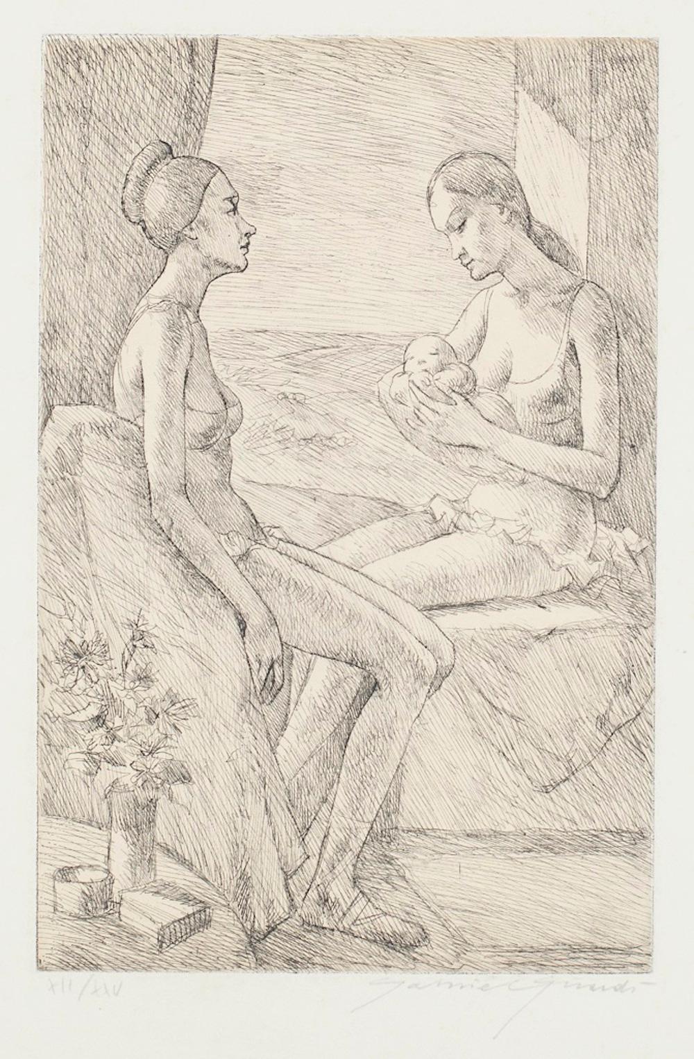 Gabriel Girardi Figurative Print - Maternity -  Etching by G. Girardi - 1971