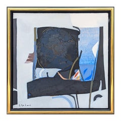 "Espace Graphique" Pittura moderna astratta geometrica nera, blu e arancione