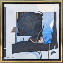 "Espace Graphique" Peinture abstraite géométrique moderne noire, bleue et orange