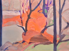 "The Red Bush" Gabriel Godard, Painting, Oil on canvas, French artist, 1979