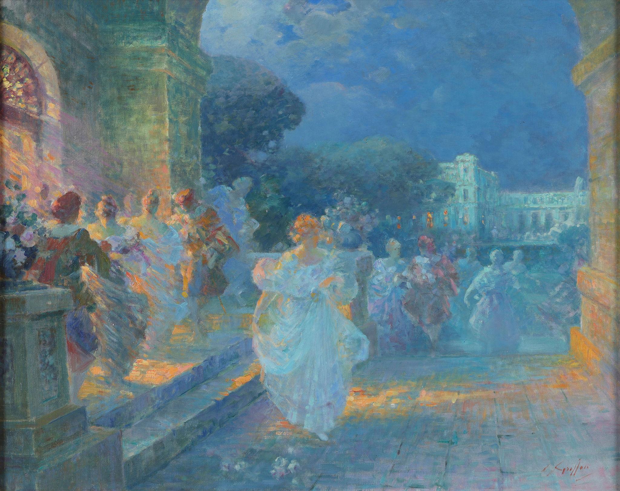 „Figuren am Ball draußen bei Nacht“. Ein gerahmtes Ölgemälde von Gabriel Griffon im Angebot 4
