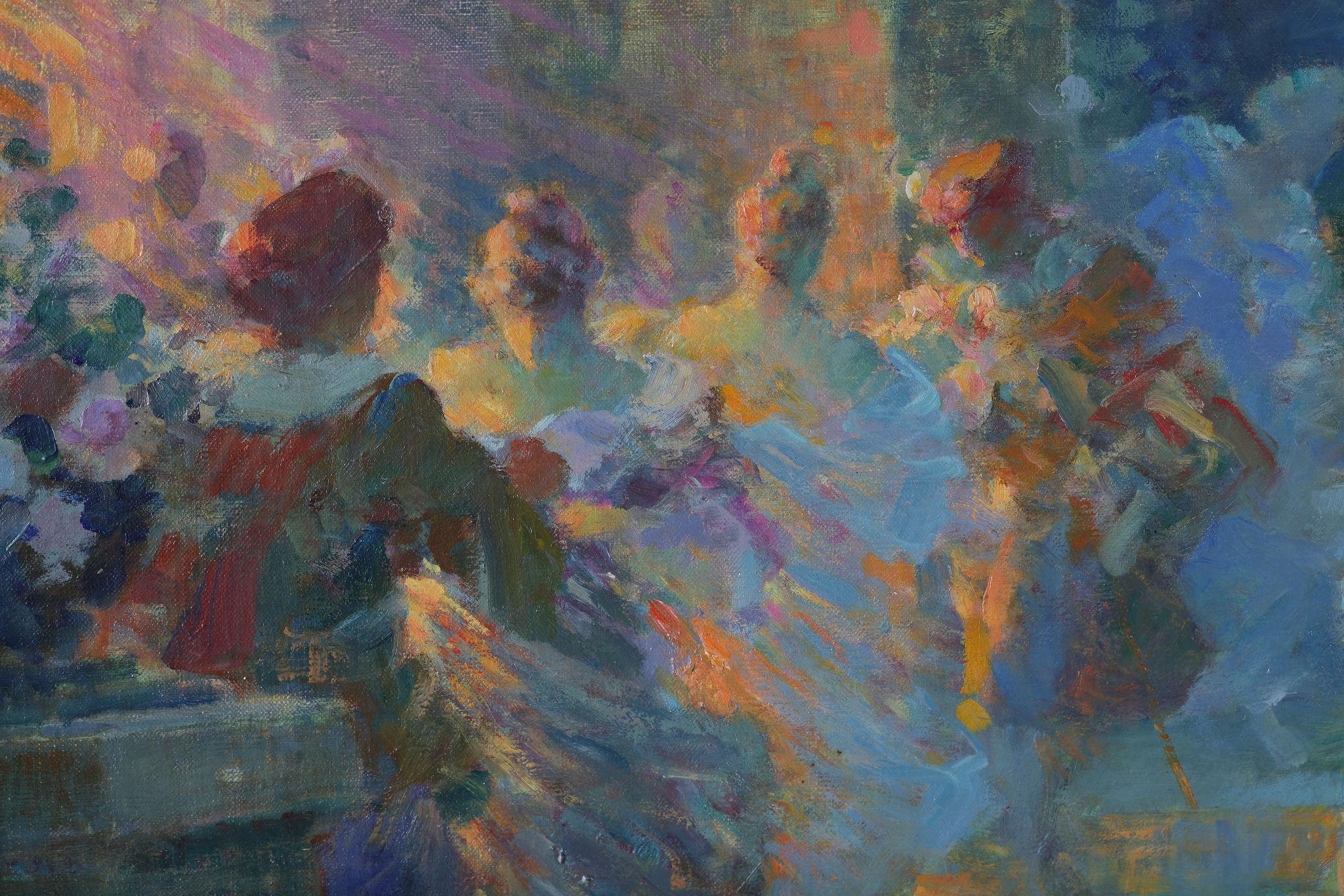 „Figuren am Ball draußen bei Nacht“. Ein gerahmtes Ölgemälde von Gabriel Griffon im Angebot 5